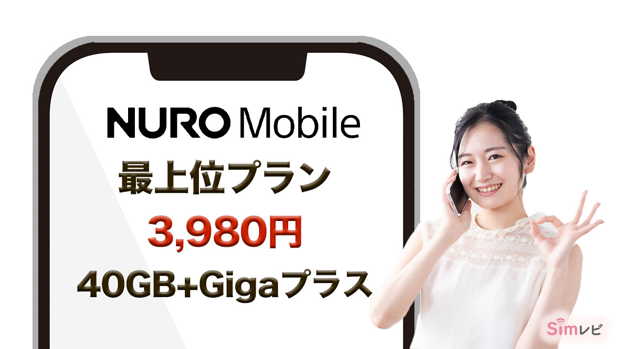 NUROモバイル NEOプランW 3,980円 40GB＋Gigaプラス